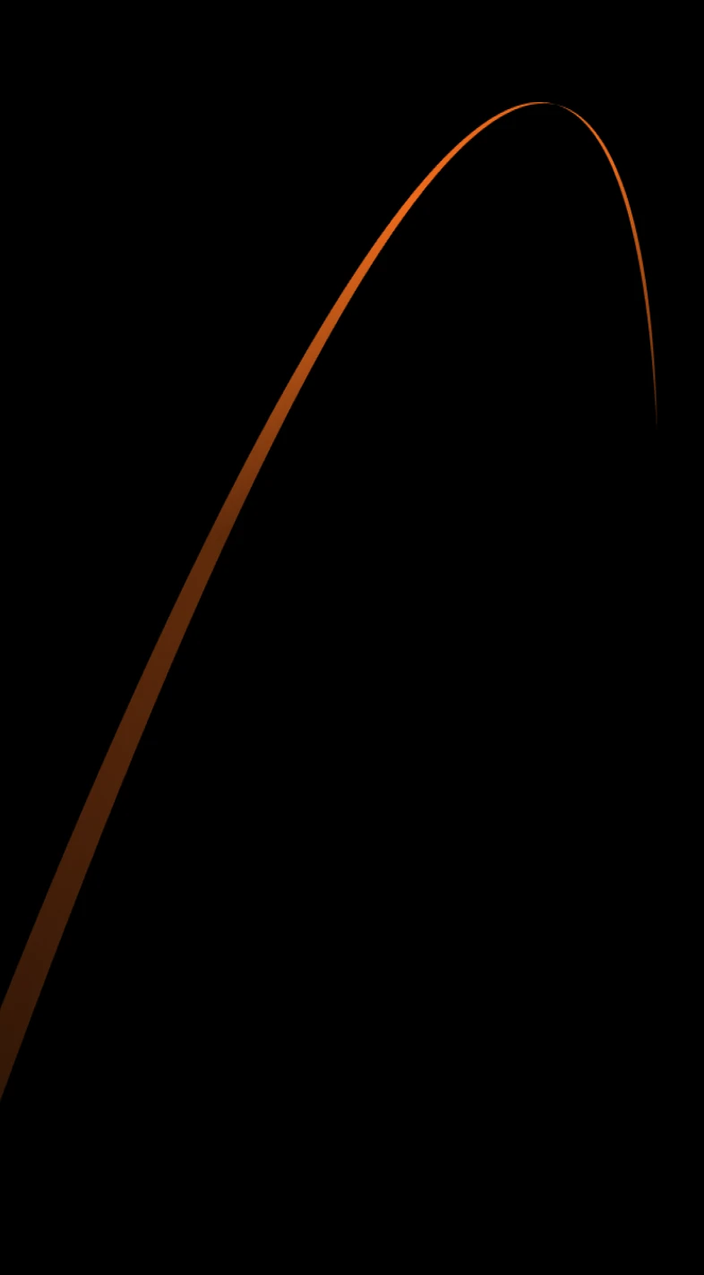 A thin, curved, orange line arcs across a black background, resembling a minimalist and abstract representation of a horizon or path.