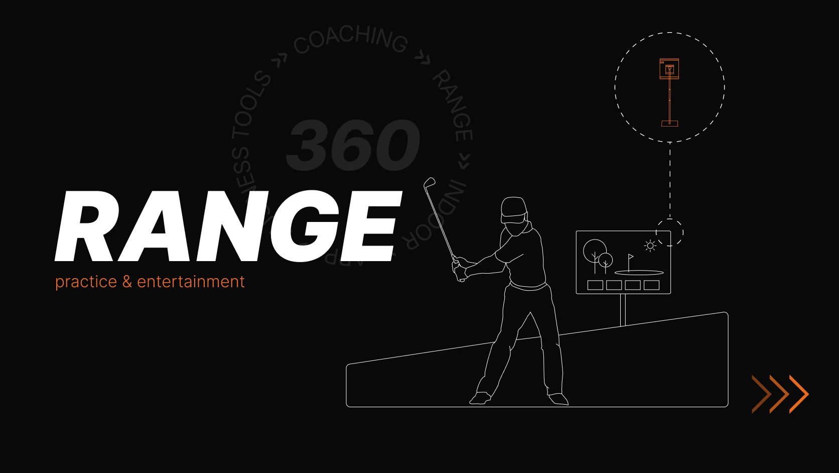 Illustration of a baseball player swinging a bat on a dark background with "RANGE" text and graphics of coaching and practice tools.